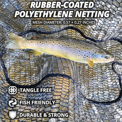 Floating Fishing Net, Collapsible Landing Net, Fish Net with Rubber Coated Polyethylene Netting for Bass, Trout, Fly Fishing, Kayak & Boat Fishing