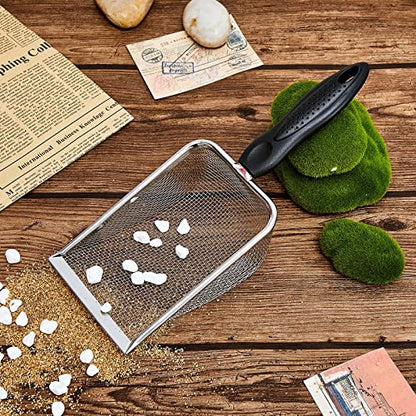 4 Packs Reptile Sand Stainless Steel Fine Mesh Reptile Substrate Metal Sand Shovel Sifter Litter Cleaner Corner Scoop Shovel Cleaner Scooper for Bedding Aquarium Terrarium Accessories