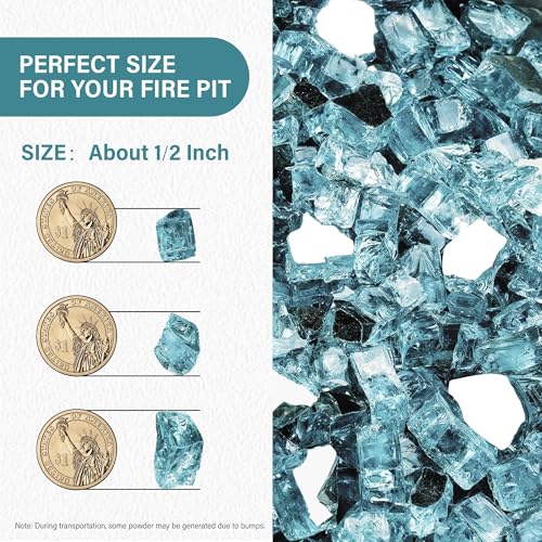 10 lb Reflective Fire Glass, 1/2 Inch, Fit for Fire Pit & Fireplace, Pacific Blue - color: Pacific Blue, size: 10 Pound (1/2")