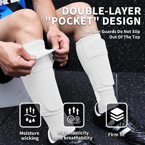 LPONJAR Soccer Shin Guards for Kids Youth Adults - color: White, size: Large ( 4'11" - 5'7" Tall )