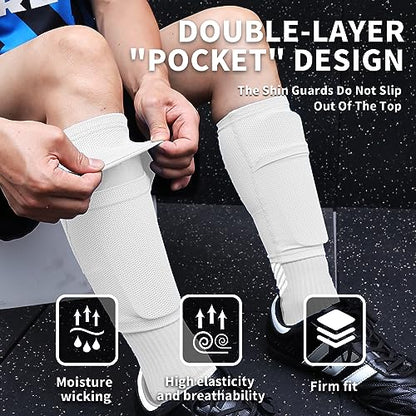 LPONJAR Soccer Shin Guards for Kids Youth Adults - color: White, size: Large ( 4'11" - 5'7" Tall )
