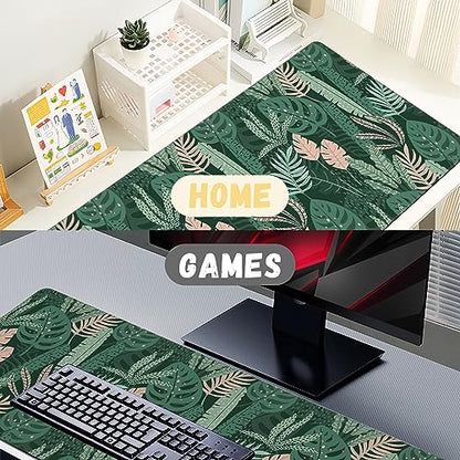 Extended Gaming Mouse Pad Abstract Tropical Leaves Large Mousepad with Stitched Edges,Anti-Slip Rubber Base Keyboard Mouse Mat Desk Pad for Gaming Home Office 35.4 x 15.7 inches - color: Abstract Tropical Leaves