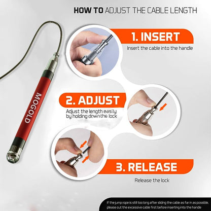 2-in-1 Speed Rope: 2mm for Boxing/MMA & 3mm for CrossFit - Tool-Free Adjustable Cable System with Dual Bearings - Sweatproof Hybrid Grip for High-Intensity Training - color: Red