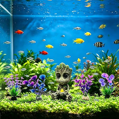 Aquarium Groot Air Bubbler Fish Tank Decorations, Fish Tank Air Stone Set with Bubble Accessories 6 pcs and Aquatic Plants 4 Pcs.