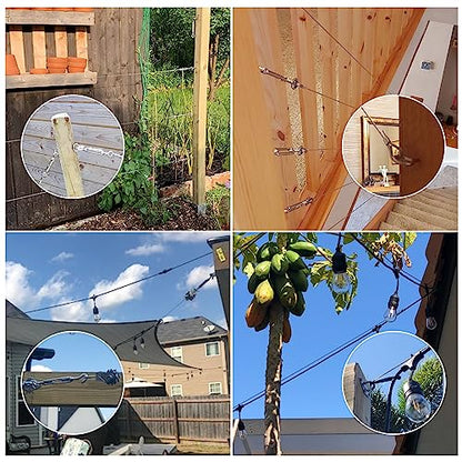 Shade Sail Hardware Kit Include Winches & Wire Rope, Anti-Rust Stainless Steel Sun Shade Hardware Kit for Rectangle Square Triangle Shade Sail Installation(71 PCS)