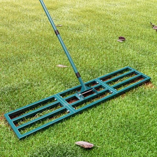 Lawn Leveling Rake Heavy Duty Stainless Steel Lawn Leveler Tool 45”x10” with 78” Adjustable Long Handle Yard Level Rake for Soil, Ground,Backyard Dressing,Golf Field,Garden Tools Grass Seed - style: 45"x10" Large