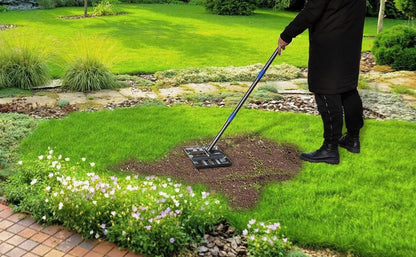 Lawn Leveling Rake,Stainless Steel Lawn Leveler with 18”x10” Ground Plate, 72” Adjustable Long Handle, Level Lawn Tool for Grass, Golf Field, Level Soil or Dirt Ground Surfaces