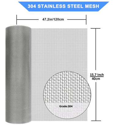 304 Stainless Steel Wire Mesh Screen,15.7"x47.2", 0.62mm Hole 30 Mesh, No Rust and Sturdy, Easy to Cut, Heat-Resisting Metal Mesh for Vent, Window Screen Mesh, Cage, Filter Mesh, DIY Projects, etc