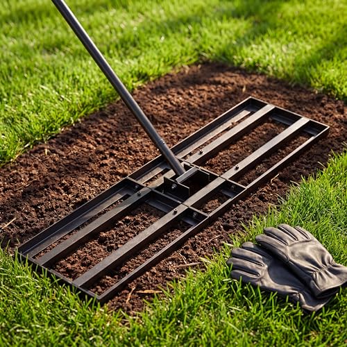 Lawn Leveling Rake - 30x10 Leveling Rake for Soil, Heavy Duty Yard Leveling Rake with 6.5FT Extra Long Handle, 2mm Thickened Stainless Steel Lawn Leveler, Landscape Tool for Dirt and Sand, with Gloves - size: 30 inch