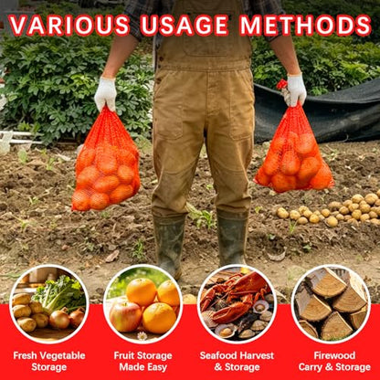 32 Pcs 20x14in Red Mesh Onion Bags with Drawstring, 35 lb Reusable Fresh Produce Onion Storage Sacks For Onions Potato Garlic Citrus Crawfish and Firewood, Washable Breathable Net Bags For Vegetable | Breathable