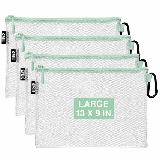 Air Production Large Clear Zipper Pouch (4-Pack) – Cable Organizer & Travel Gear Bag for Electronics, Camera Accessories, Tool Pouch & Small Tech Storage (Mint Green) - color: Mint Green, size: Large