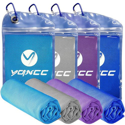 YQXCC 4 Pack Cooling Towels, 40"x12", Ice Cool Towels for Neck & Face | Soft Breathable Microfiber, Instant Cooling Neck Wraps for Yoga, Golf, Gym, Running, Hiking, Camping & Hot Weather Activities - color: Dark Blue, Light Blue, Light Gray, Purple