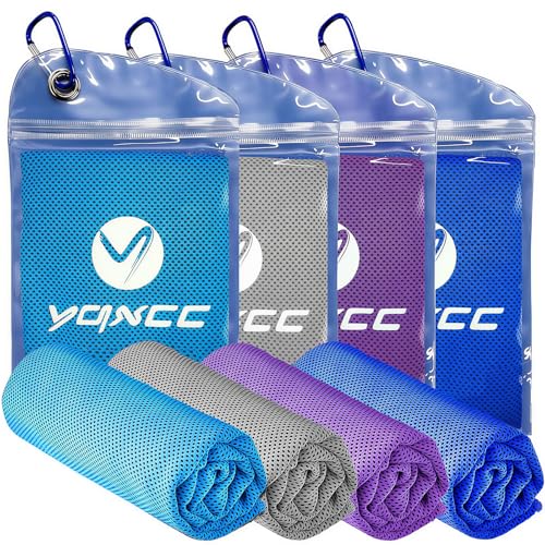 YQXCC 4 Pack Cooling Towels, 40"x12", Ice Cool Towels for Neck & Face | Soft Breathable Microfiber, Instant Cooling Neck Wraps for Yoga, Golf, Gym, Running, Hiking, Camping & Hot Weather Activities - color: Dark Blue, Light Blue, Light Gray, Purple