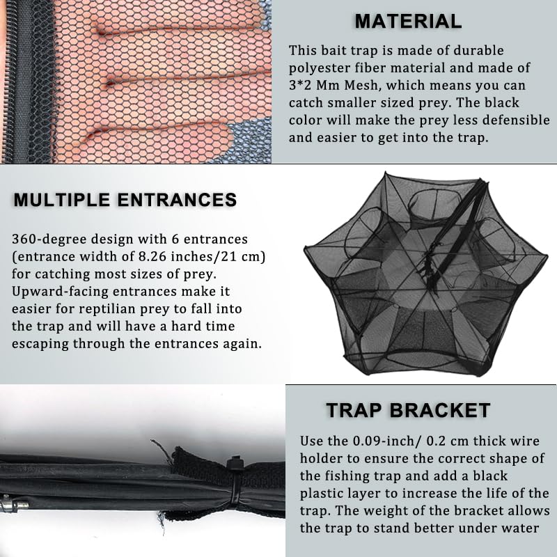 Black Fishing Bait Trap Foldable Fish Net for Minnow Crab Crayfish Crawdad Shrimp Trap Cast Net Dip Cage Collapsible Easy Use 4 6 Hole Fishing Accessories