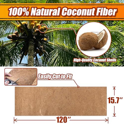 Coco Liner Roll, 16 x 120 Inch Coconut Fiber Liners for Planter Window Box Flower Basket, Natural Coco Mats Coco Coir Sheet for Reptile Carpet, Animal Pet Pad, Garden Decoration - size: 16x120 inch