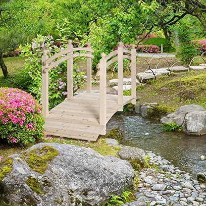 Aosom Outsunny 7.5' Wooden Arch Garden Bridge, Safety Rails for Backyard Ponds, Creeks, Streams, Natural - color: Natural Wood