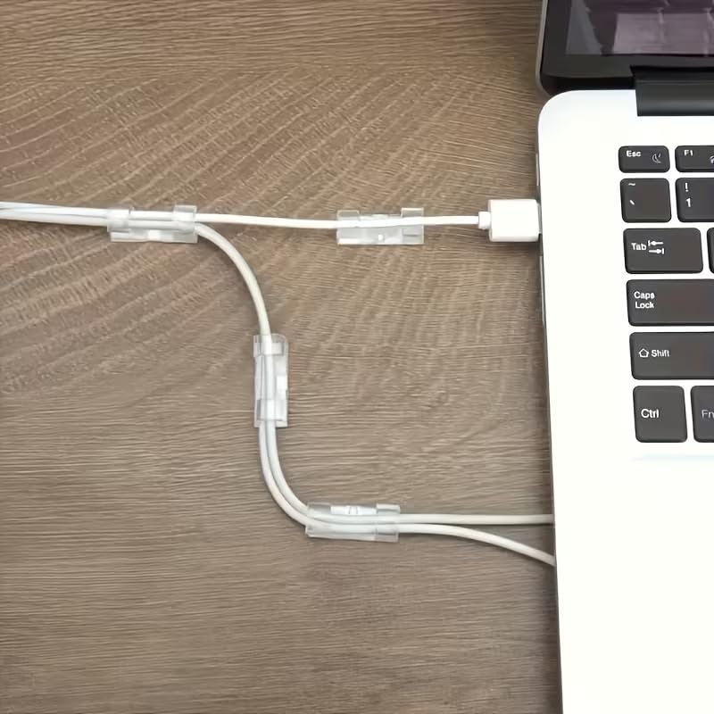 Adhesive Cable Holders 100 Pack Clear Plastic Clips with Peel and Stick Backing for Organizing Power Cords on Walls and Under Desks, 100pcs