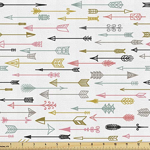 Lunarable Arrows Fabric by The Yard, Colorful Arrows Pattern Aztec Najavo Inspired Style Art Image, Decorative Fabric for Upholstery and Home Accents, 2 Yards, White Ink - color: White Ink, size: Upholstery Fabric 2 yards