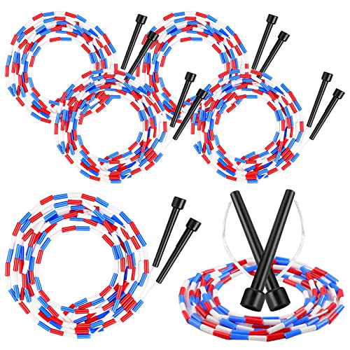 Zubebe 16-foot Double Dutch Jump Ropes Bulk Segmented Skipping Colorful Beaded Ropes for Kids Adults Fitness Physical Education Gym Class School Sports Outdoor Activities, Red White and Blue
