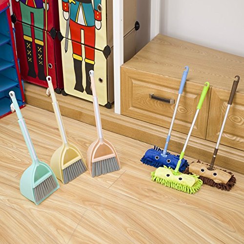Mini Housekeeping Cleaning Tools for Children,3pcs Include Mop,Broom,Dustpan (Green Mop+Frash Blue Broom&Dustpan)