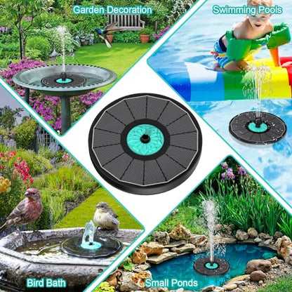 Solar Fountain Cyan Flower, Upgrade 3.5W Solar Bird Bath Fountains, Solar Powered Water Fountain with 7 Nozzles, 4 Fixed Pipes for Hummingbirds, Bird Bath, Garden, Pool, and Pond