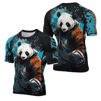 Panda Fighter Men's Short Sleeve Compression Rash Guard MMA Jiu Jitsu BJJ Grappling Base Layer Combat Shirt - color: V3, size: X-Small