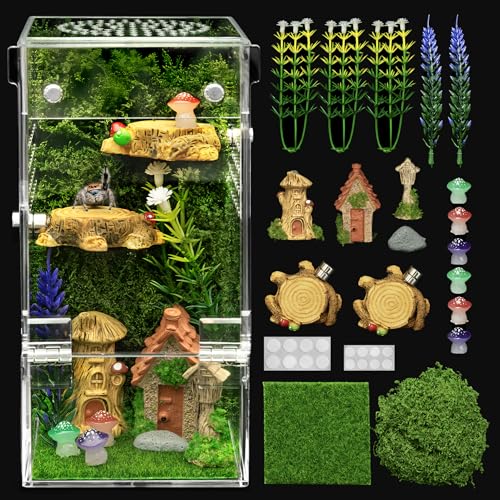 Jumping Spider Enclosure Kit,Escape Proof Reptile Tank,Praying Mantis Terrariums,Transparent Acrylic Complete Bug Habitat,Arboreal Tarantula Cribs Cage,Insect Starter Container,Critter Keeper