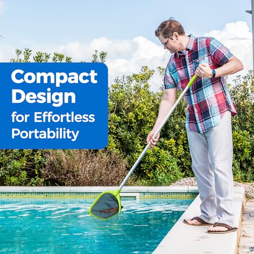 Swimming Pool Skimmer Net 57 inches, Leaf Rake Net with 4 Section Telescopic Aluminum Pole for Fast Cleaning Ponds, Hot Tub, and Spas, Pool Cleaner Supplies and Accessories