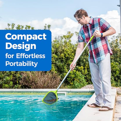 Swimming Pool Skimmer Net 57 inches, Leaf Rake Net with 4 Section Telescopic Aluminum Pole for Fast Cleaning Ponds, Hot Tub, and Spas, Pool Cleaner Supplies and Accessories