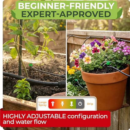 Drip Irrigation System Kit - Complete Quick Connect Garden Watering System with Adjustable Sprinkler Emitters, 5/16" & 1/4" Tubing - Drip Line for Raised Beds, Greenhouse