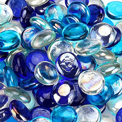 OnlyFire Fire Pit Glass Rocks 10 lbs, High Luster Fire Glass Beads 1/2 Inch, Tempered Glass Marbles for Propane/Natural Gas Fire Pit, Fireplace, Multicolor & Blends Available - color: Cobalt Blue++Crystal Ice+Caribbean Blue