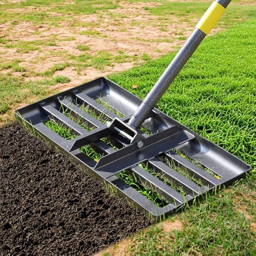 Lawn Leveling Rake, 60 Inch Adjustable Long Handle Leveling Rake, Black Heavy Duty & 1 Inch Diameter Stainless Steel Handle Lawn Rakes, Lawn Leveler Tool for Soil Grass Golf Field Yard - style: 60 inch