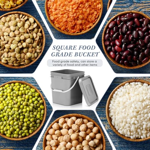 10 Pcs 3.5 Gallon Square Food Grade Bucket with Lid Plastic Buckets Pail with Handle Lid Heavy Duty Buckets for Storing Dry Food Charcoal Camping Fishing(Grey) - color: Gray, style: Square