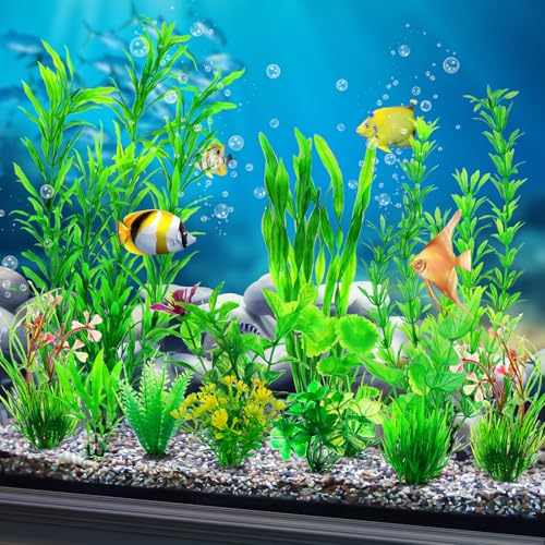 12pcs Fish Tank Accessories Aquarium Decorations Green Plants, Green Fish Tanks Decoration Plants, Fish Tank Decor, Aquarium Decor Plastic Plants