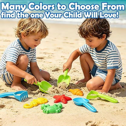 VGY Space-Saving Beach Toys for Kids,2 Collapsible Sand Buckets with Shovels,Rakes,Molds & Mesh Beach Bag,Portable Travel Sandbox Toys for Toddlers Ages 3-10