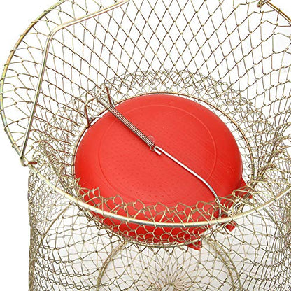 Stainless Steel Fish Basket, Foldable Round Portable Fishing Shrimp Basket Fishing Net Cage Fish Baskets with Floating Bowl Diameter 33cm