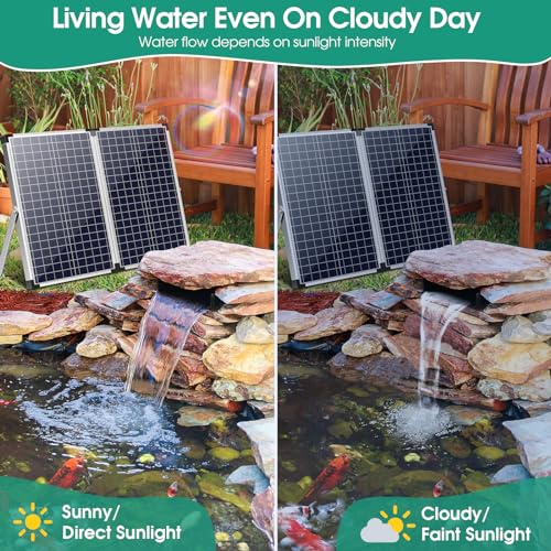 70W Solar Water Pump with Pond Waterfall Kit, 304 Stainless Steel Pond Waterfall Spillway, Pond Spillway with 9.8FT Corrugated Tubing for Garden Water Features-P5703 - size: Solar Powered 70W