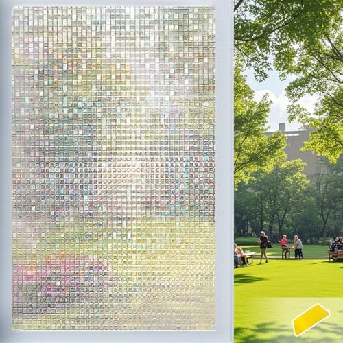 Window Privacy Film Stained Glass Film Decorative See in not Out Glass Film Frosted Sticker Removable Window Tint Static Cling Window Films for Kitchen (Silver, 17.5inx118in)