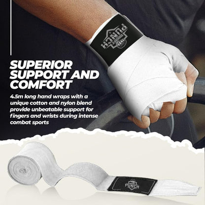 ProShield Boxing Wraps| 180-Inch Bandages| Boxing Hand Wraps Protection for Muay Thai MMA and Kickboxing - color: White, size: 118"