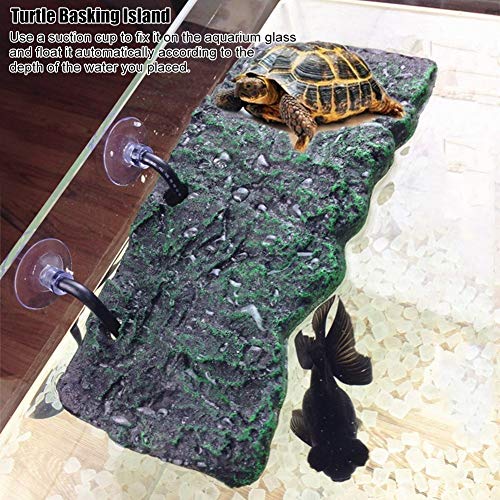 Turtle Climbing , Basking Automatic Floating Pier Terrapin Dock Reptile Ramp Terrarium Ornament with Suction Cup for Semi Aquatic Animals(L)