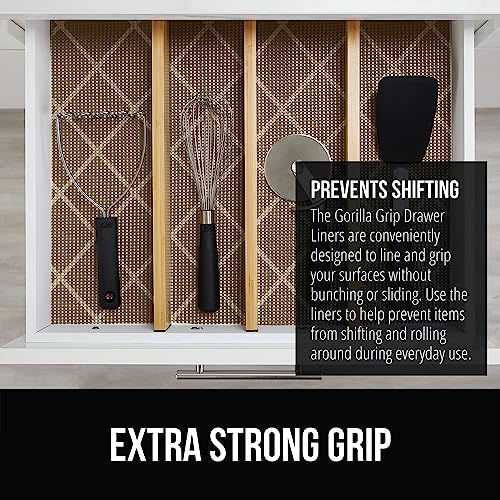 GORILLA GRIP powerGRIP Drawer Shelf and Cabinet Liner, Thick Strong Hold, Non-Adhesive Liners Protect Kitchen Cabinets and Cupboard, Bathroom Drawers, Easy Install, Breathable Mat, 12" x10', Beige - color: Diamond: Beige/Ivory, style: 12" x 10'