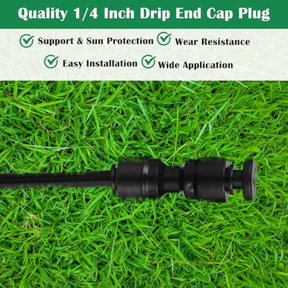 30 Pcs 1/4" Drip Irrigation Tee Connectors for Tube Quick Connect Parts Fittings for 1/4 Inch(6.35mm) Tubing or Sprinkler(Pom,End Plug,Black) - size: Black, style: End Plug