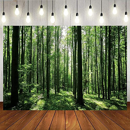 Jungle Forest Photography Backdrop 8x6ft Green Rainforest Sunlight Grassland Wonderland Nature Landscape Background for Spring Adventure Camping Hiking Theme Party Decoration Banner Photoshoot Prop - size: 8x6ft