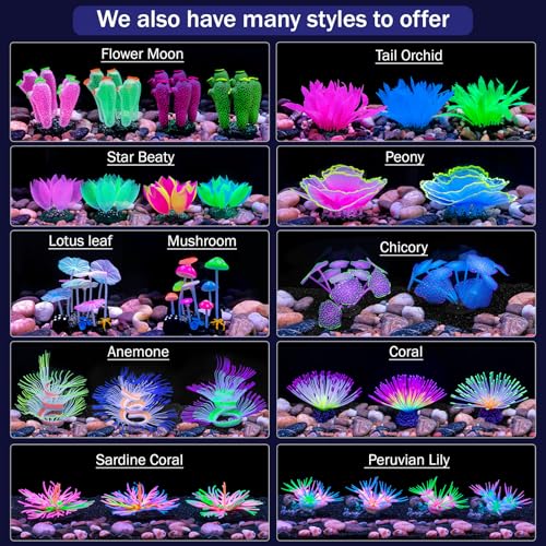 Soft Silica Gel Moves Naturally with Water Flow, Aquarium Decorations Glow in The Dark, Glowing Coral Ornaments for Fish Tank Decorations (Green, Winter Beauty)