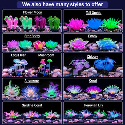 Soft Silica Gel Moves Naturally with Water Flow, Aquarium Decorations Glow in The Dark, Glowing Coral Ornaments for Fish Tank Decorations (Green, Winter Beauty)