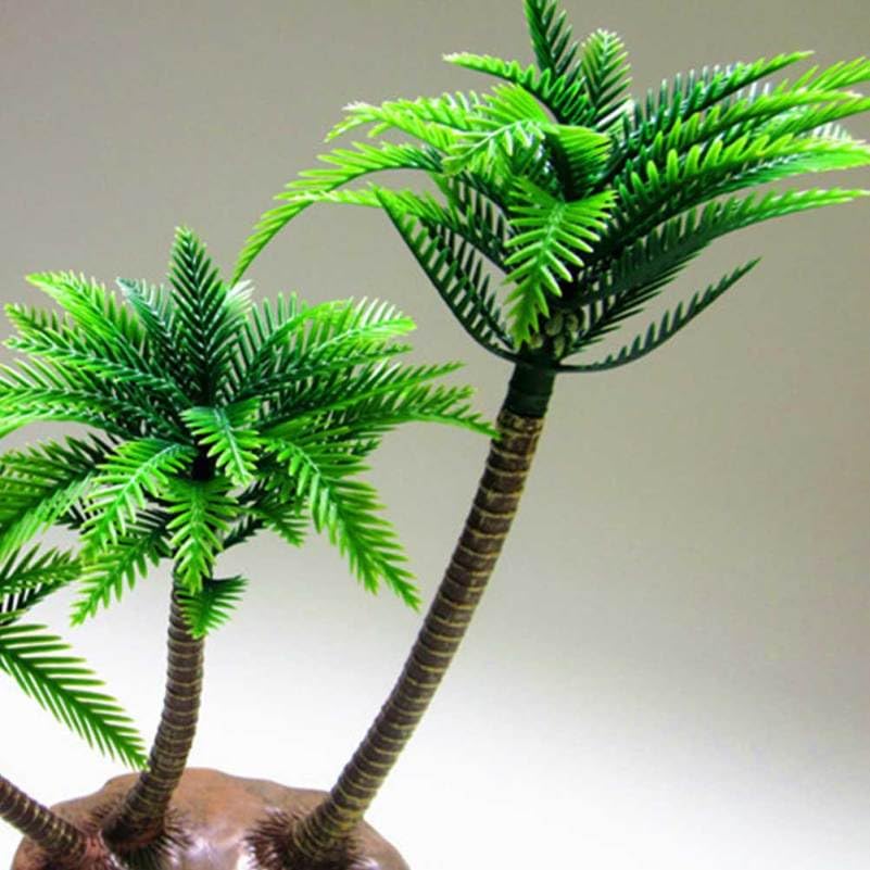 Amosfun Fake Coconut Tree Ornament Set 3.14 x 12.59 x 10.23 Inch Mini Hawaii Beach Scene Decoration for Home Shop Micro Landscape Aquarium Decoration Use