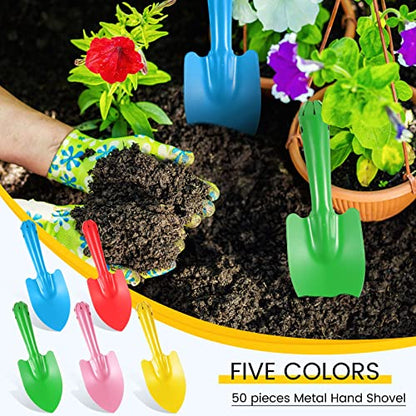 50 Pcs Mini Colorful Metal Hand Shovel 7.87 x 2.56 Inch Mini Trowel Set Garden Tools Small Garden Shovels for Digging Gardening Soil Planting Transplanting Women Men, 5 Colors