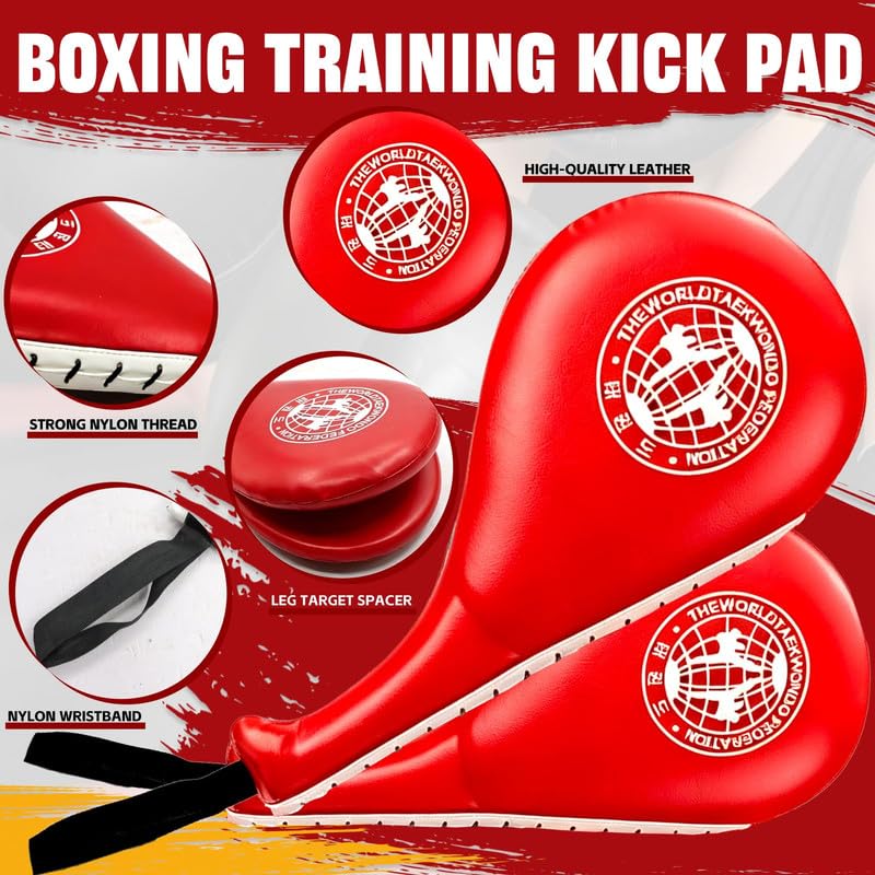 5 PCS Taekwondo Sparring Gear Set Martial Arts Training Equipment Set for Beginners Including Punching Mitts，kick pad，and Boxing pad.Suitable for Teenagers. - color: Reds