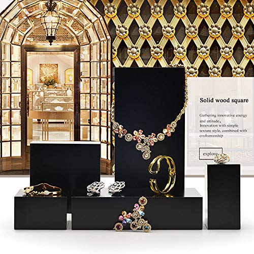 Oirlv Solid Wood Minimalism Style Jewelry Display Stand Showcase Jewelry Organizer Black Square Holder (SM05301) - color: SM05301