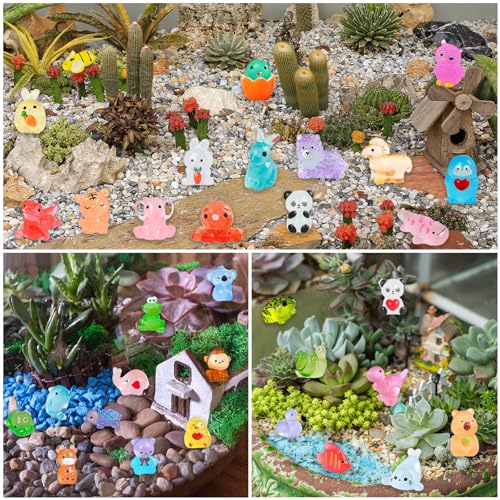 50Pcs Unique Mini Resin Animals Variety Pack, Glow in the Dark Miniature Figures Bulk, Small Luminous Animal Figurines for DIY Crafts Miniature Garden Aquarium Terrarium Office Home Decoration